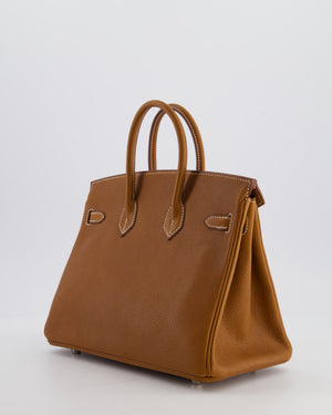 *RARE* Hermès Birkin 25 Retourne Bag in Fauve Barenia Faubourg Leather with Palladium Hardware