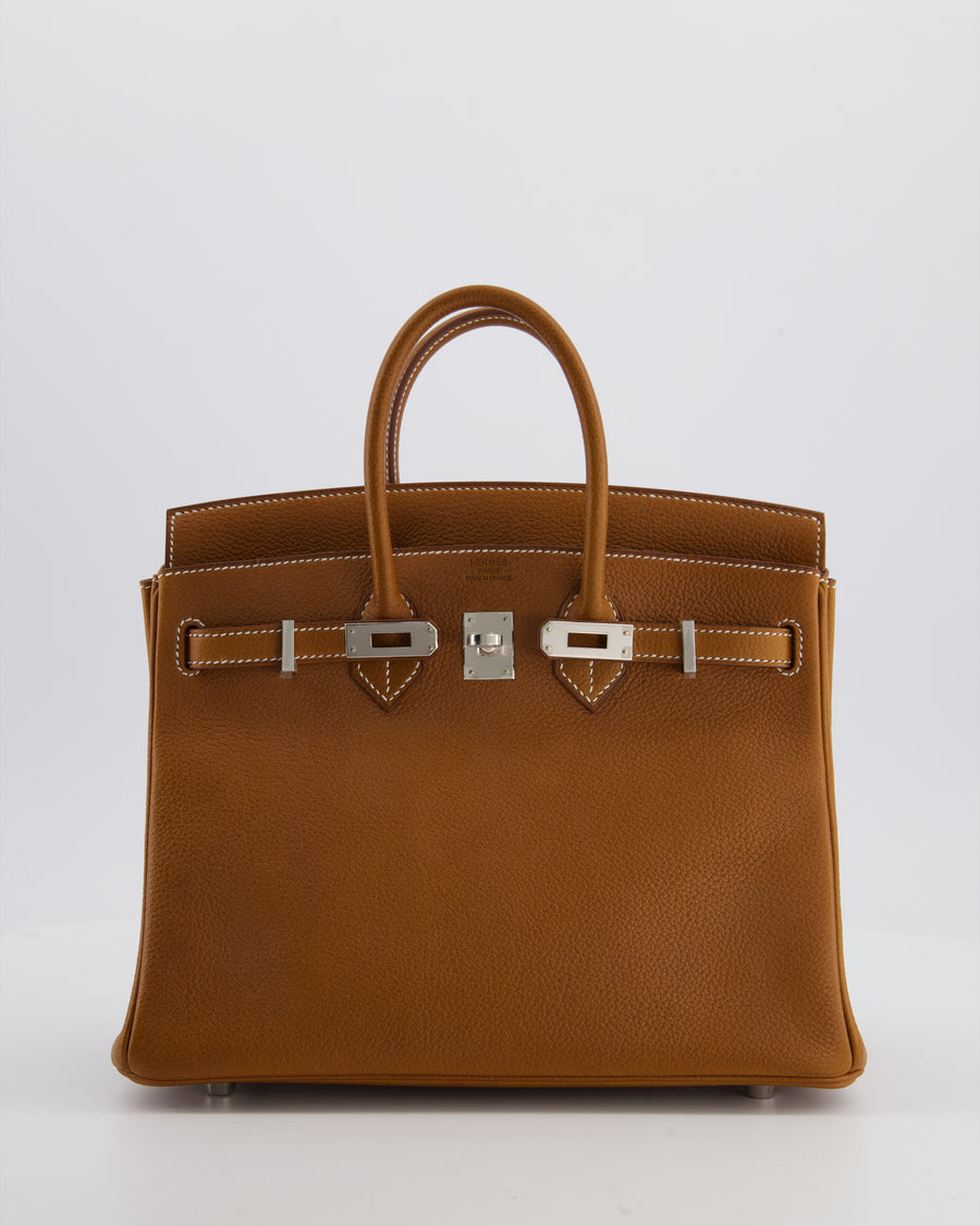 *RARE* Hermès Birkin 25 Retourne Bag in Fauve Barenia Faubourg Leather with Palladium Hardware