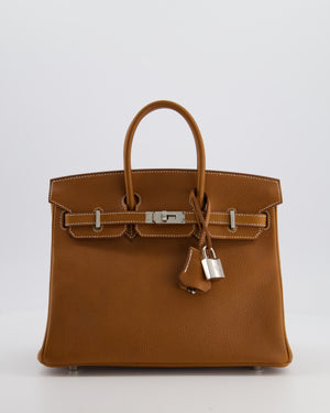 *RARE* Hermès Birkin 25 Retourne Bag in Fauve Barenia Faubourg Leather with Palladium Hardware
