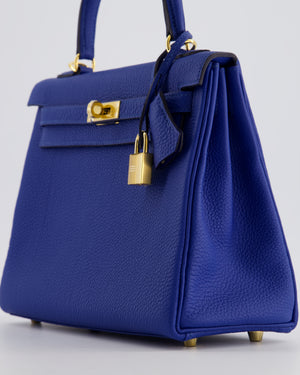 Hermès Kelly 25 Retourne Bag in Bleu France Togo Leather Bleu with Gold Hardware