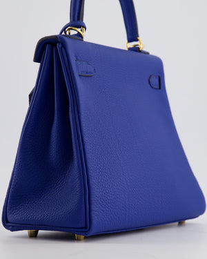Hermès Kelly 25 Retourne Bag in Bleu France Togo Leather Bleu with Gold Hardware