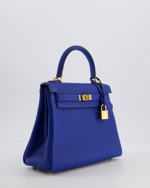 Hermès Kelly 25 Retourne Bag in Bleu France Togo Leather Bleu with Gold Hardware