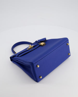 Hermès Kelly 25 Retourne Bag in Bleu France Togo Leather Bleu with Gold Hardware