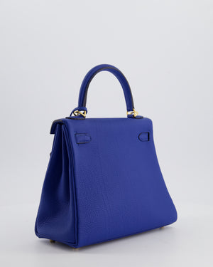 Hermès Kelly 25 Retourne Bag in Bleu France Togo Leather Bleu with Gold Hardware