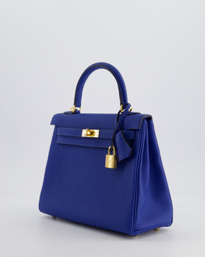Hermès Kelly 25 Retourne Bag in Bleu France Togo Leather Bleu with Gold Hardware