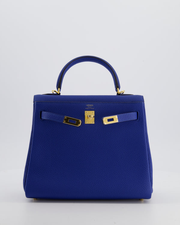 Hermès Kelly 25 Retourne Bag in Bleu France Togo Leather Bleu with Gold Hardware