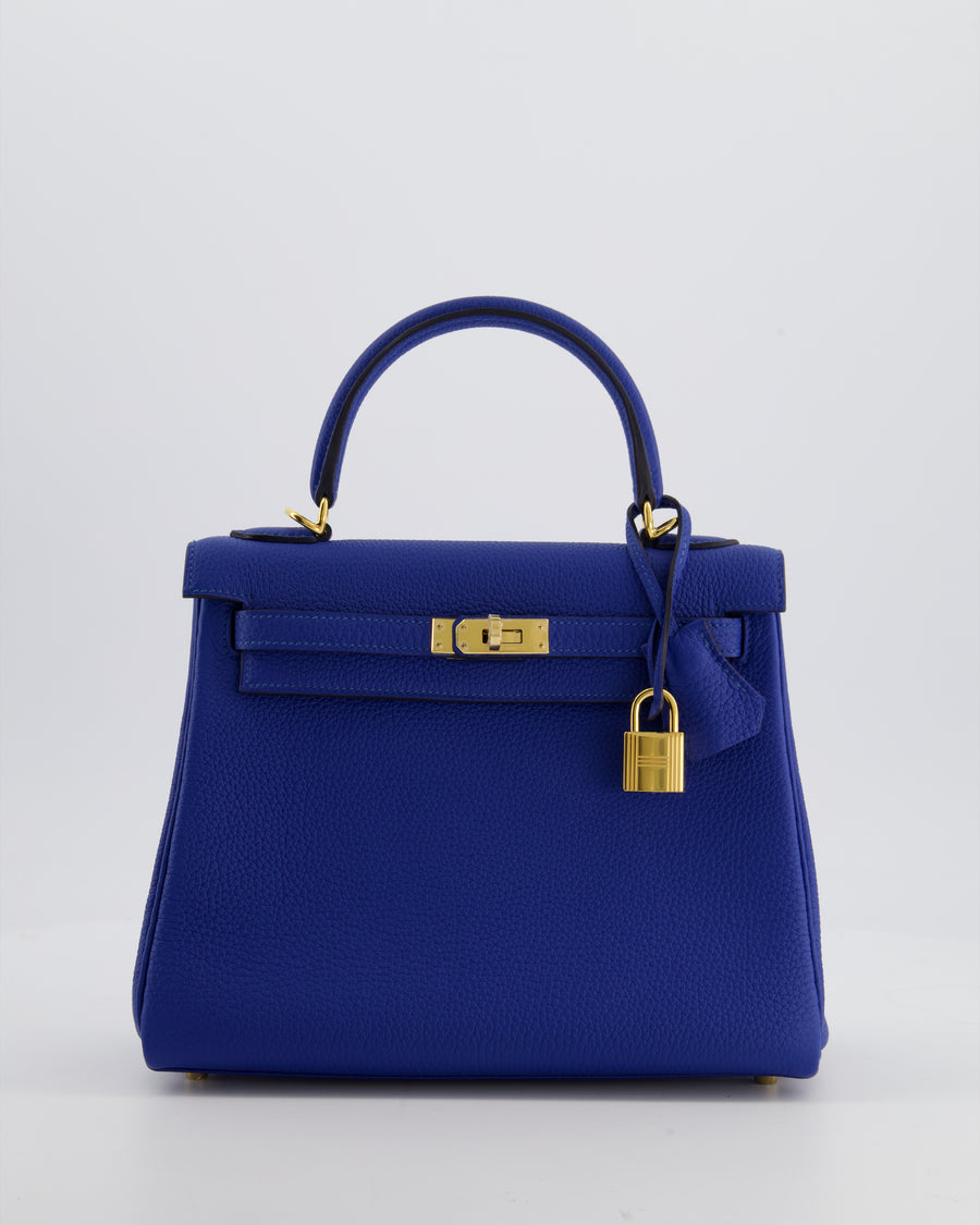 Hermès Kelly 25 Retourne Bag in Bleu France Togo Leather Bleu with Gold Hardware