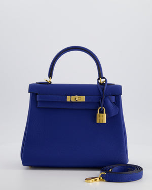 Hermès Kelly 25 Retourne Bag in Bleu France Togo Leather Bleu with Gold Hardware