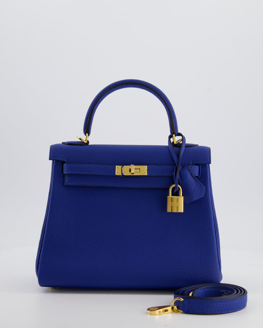 Hermès Kelly 25 Retourne Bag in Bleu France Togo Leather Bleu with Gold Hardware