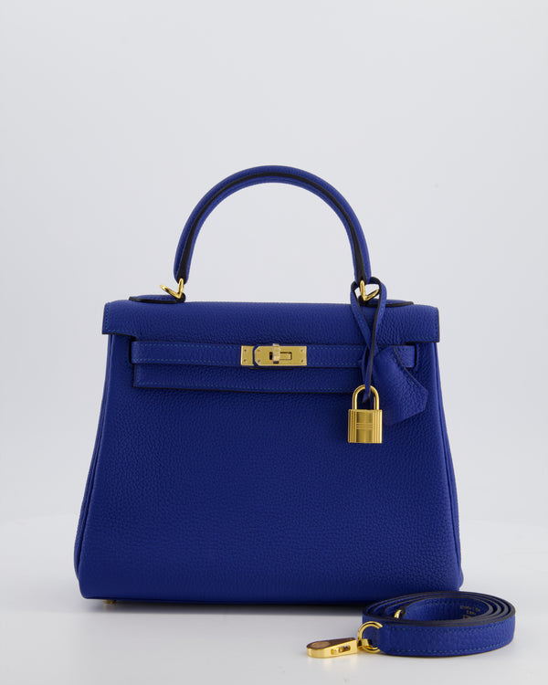 Hermès Kelly 25 Retourne Bag in Bleu France Togo Leather Bleu with Gold Hardware
