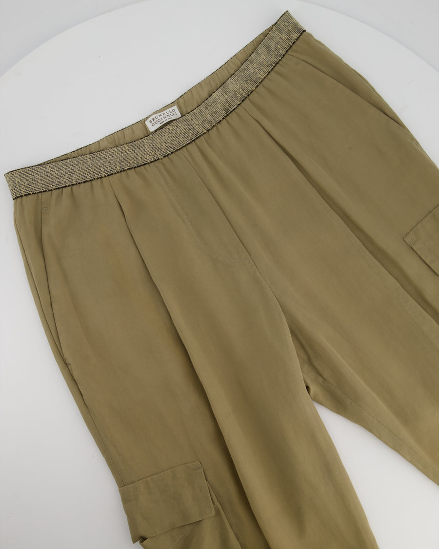 Brunello Cucinelli Taupe Sheer Organza Explorer Cargo Trousers Size IT 40 (UK 8)