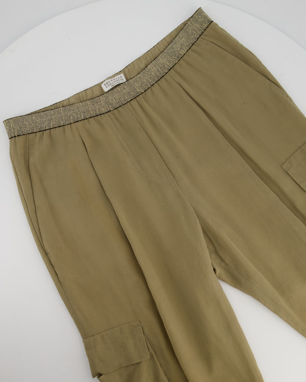Brunello Cucinelli Taupe Sheer Organza Explorer Cargo Trousers Size IT 40 (UK 8)
