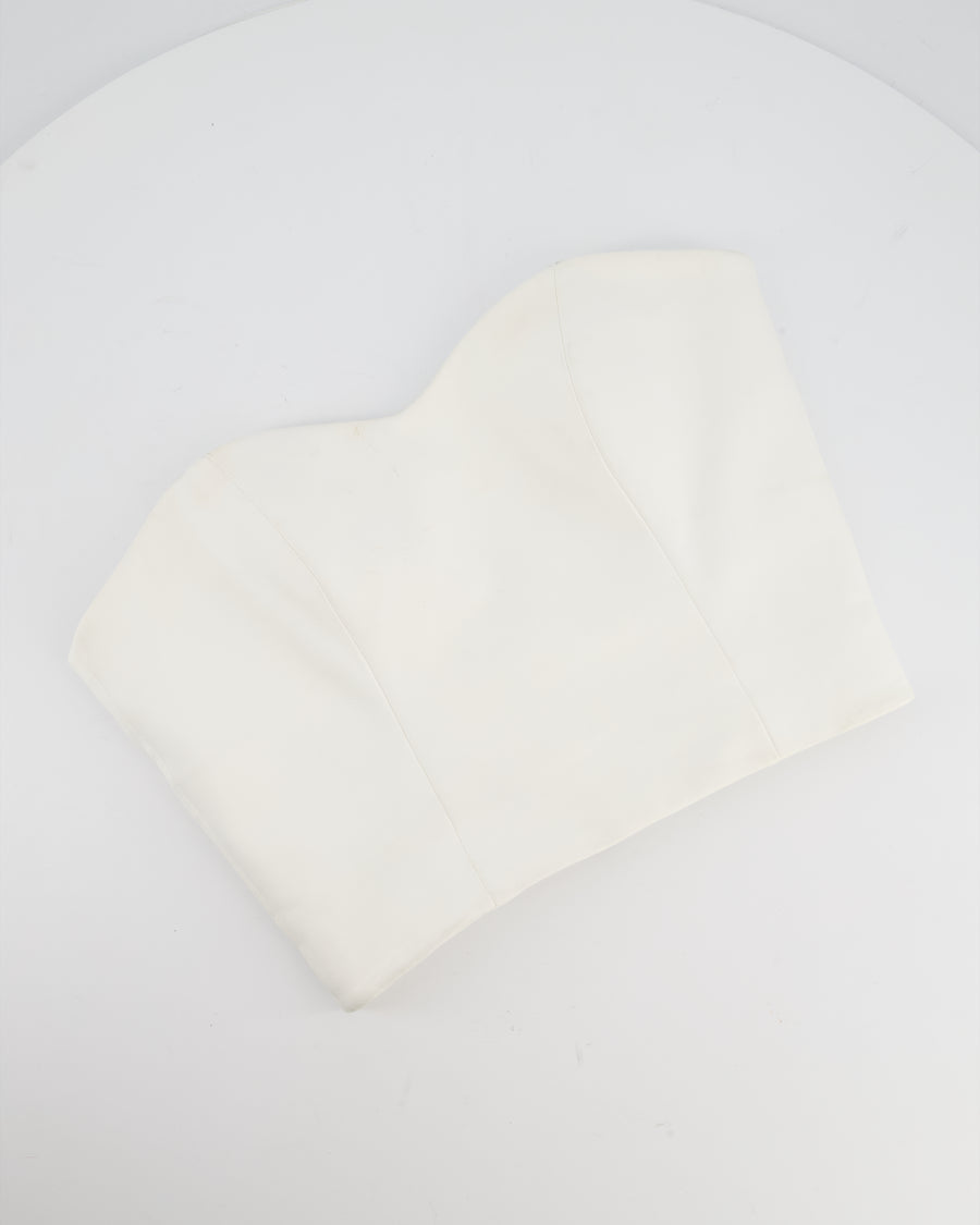 Pritch White Sleeveless Cropped Leather Top with Sweetheart Neckline Size S (UK 8)