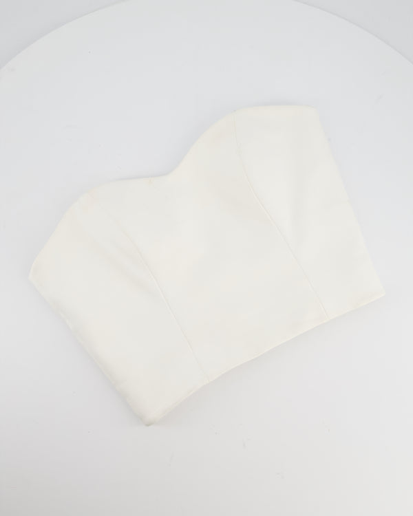 Pritch White Sleeveless Cropped Leather Top with Sweetheart Neckline Size S (UK 8)