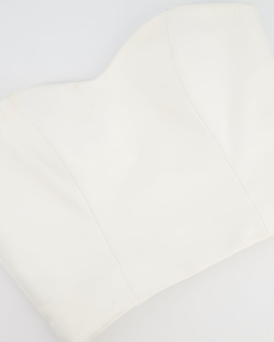 Pritch White Sleeveless Cropped Leather Top with Sweetheart Neckline Size S (UK 8)