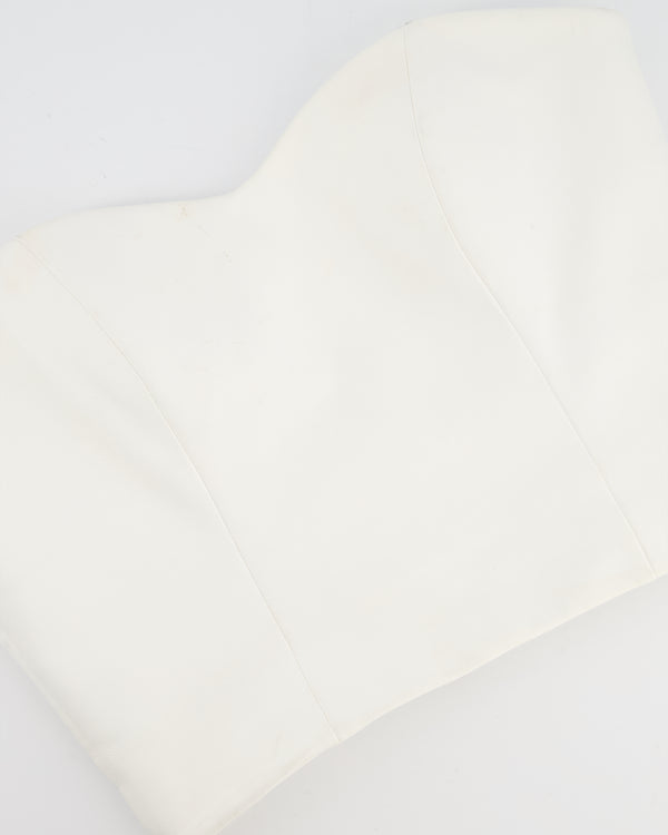 Pritch White Sleeveless Cropped Leather Top with Sweetheart Neckline Size S (UK 8)