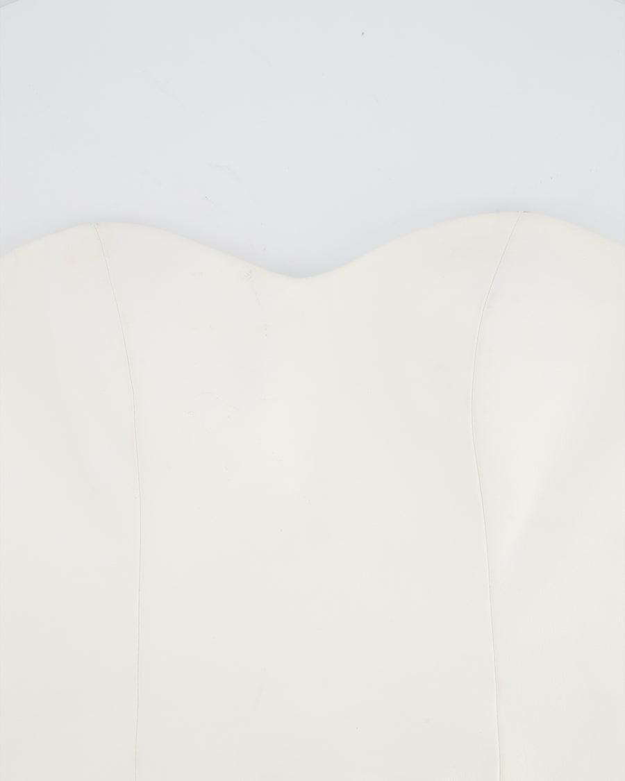 Pritch White Sleeveless Cropped Leather Top with Sweetheart Neckline Size S (UK 8)
