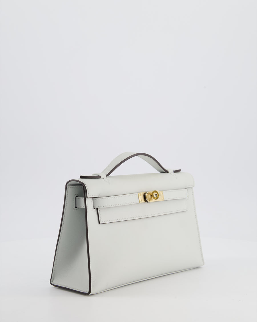 *HOT COLOUR* Hermès Mini Kelly Pochette Bag in Bleu Glacier Swift Leather with Permabrass Hardware