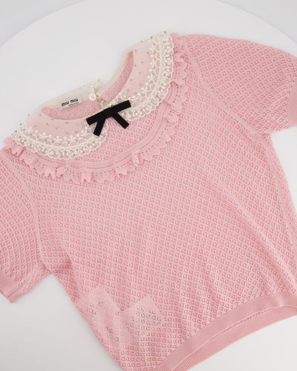 Miu Miu Baby Pink Peter Pan Collar Cashmere Knit Jumper Size IT 42 (UK 10) RRP £990
