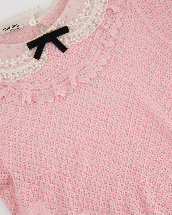 Miu Miu Baby Pink Peter Pan Collar Cashmere Knit Jumper Size IT 42 (UK 10) RRP £990