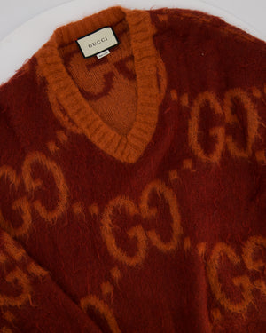 Gucci Burgundy Mohair V-Neck Jumper with GG Details Size S (UK 8)