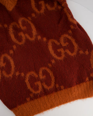 Gucci Burgundy Mohair V-Neck Jumper with GG Details Size S (UK 8)