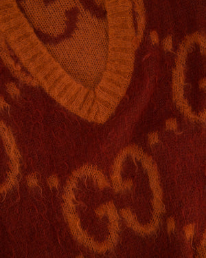 Gucci Burgundy Mohair V-Neck Jumper with GG Details Size S (UK 8)