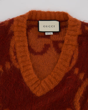 Gucci Burgundy Mohair V-Neck Jumper with GG Details Size S (UK 8)