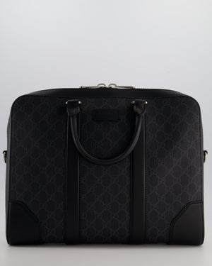 Gucci Black GG Canvas Brief Case Bag with Leather Handles and Trim with Silver Hardware