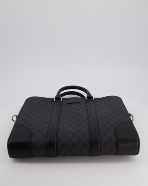 Gucci Black GG Canvas Brief Case Bag with Leather Handles and Trim with Silver Hardware