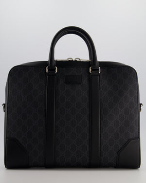 Gucci Black GG Canvas Brief Case Bag with Leather Handles and Trim with Silver Hardware