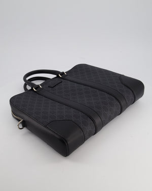 Gucci Black GG Canvas Brief Case Bag with Leather Handles and Trim with Silver Hardware