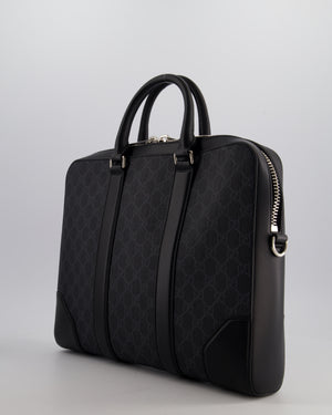 Gucci Black GG Canvas Brief Case Bag with Leather Handles and Trim with Silver Hardware