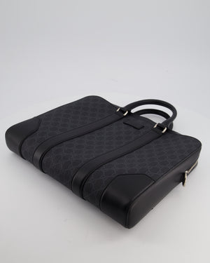 Gucci Black GG Canvas Brief Case Bag with Leather Handles and Trim with Silver Hardware