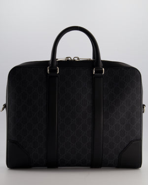 Gucci Black GG Canvas Brief Case Bag with Leather Handles and Trim with Silver Hardware