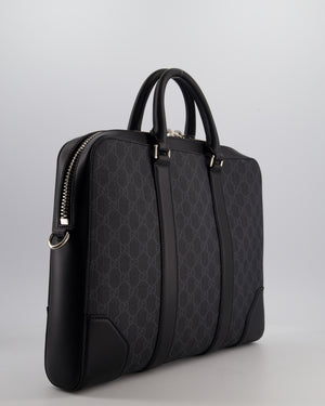 Gucci Black GG Canvas Brief Case Bag with Leather Handles and Trim with Silver Hardware