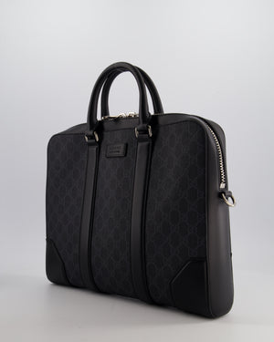 Gucci Black GG Canvas Brief Case Bag with Leather Handles and Trim with Silver Hardware