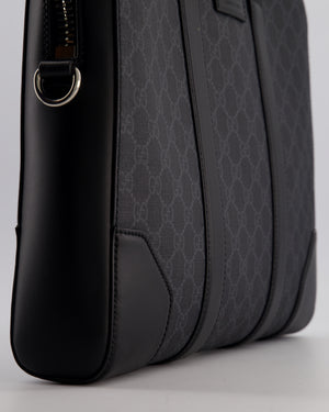 Gucci Black GG Canvas Brief Case Bag with Leather Handles and Trim with Silver Hardware