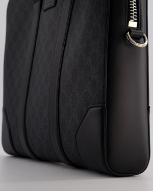 Gucci Black GG Canvas Brief Case Bag with Leather Handles and Trim with Silver Hardware