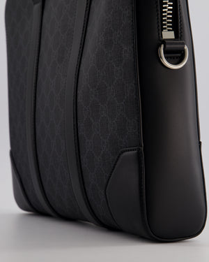 Gucci Black GG Canvas Brief Case Bag with Leather Handles and Trim with Silver Hardware