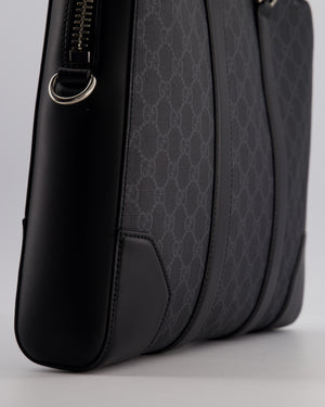 Gucci Black GG Canvas Brief Case Bag with Leather Handles and Trim with Silver Hardware