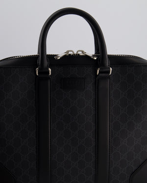 Gucci Black GG Canvas Brief Case Bag with Leather Handles and Trim with Silver Hardware
