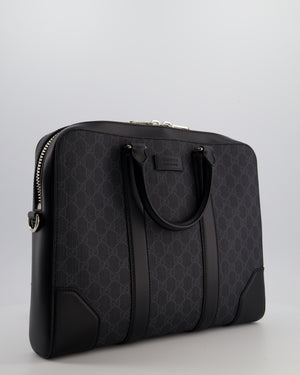 Gucci Black GG Canvas Brief Case Bag with Leather Handles and Trim with Silver Hardware
