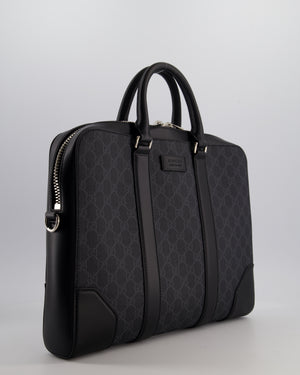Gucci Black GG Canvas Brief Case Bag with Leather Handles and Trim with Silver Hardware