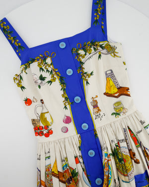 Dolce Gabbana Pasta Print White & Blue Midi Dress Size IT 38 (UK 6)