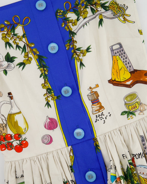 Dolce Gabbana Pasta Print White & Blue Midi Dress Size IT 38 (UK 6)
