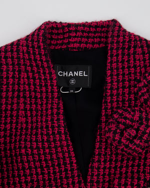 Chanel Black and Pink Tweed Cropped Collarless Jacket with Camellia Buttons and Brooch Detail Size FR 34 (UK 6)