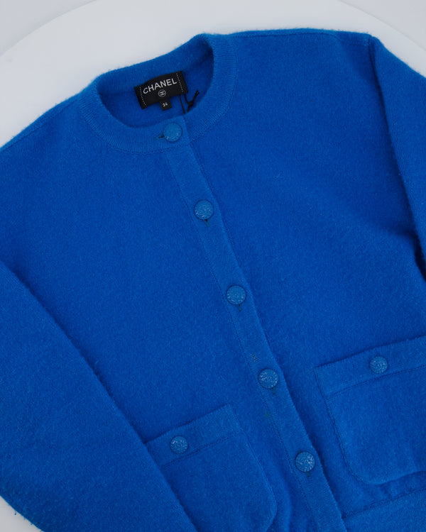 Chanel 22/B Blue Round Neck Button Down Cardigan with CC Button Detail FR 34 (UK 6)