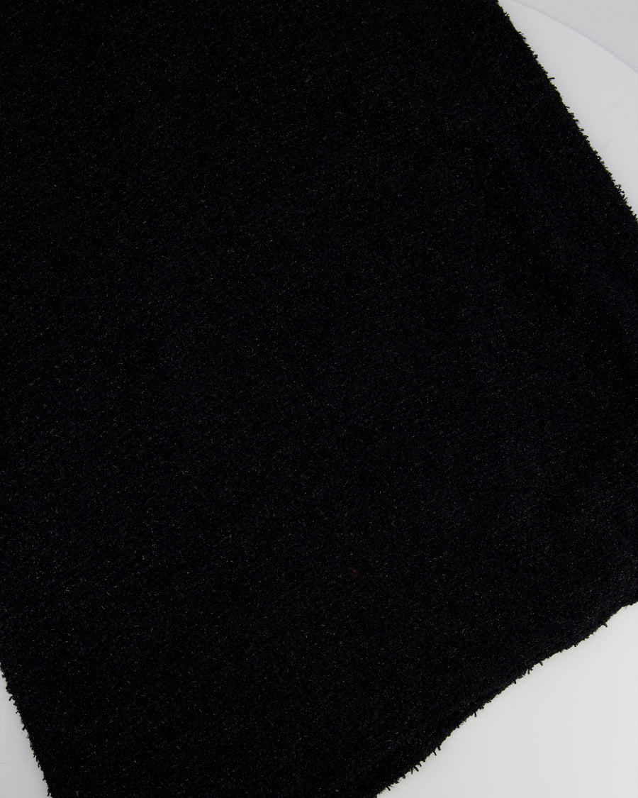 Chanel Black Metallic Tweed Straight Midi Dress with Pocket Detail and CC Crystal Clip Size FR 34 (UK 6)