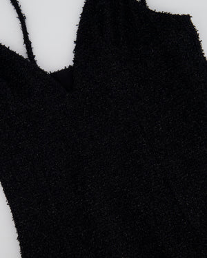 Chanel Black Metallic Tweed Straight Midi Dress with Pocket Detail and CC Crystal Clip Size FR 34 (UK 6)